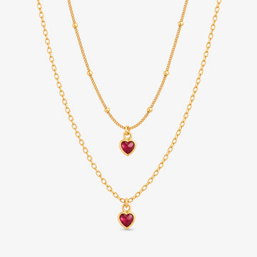 Collana Doppia Con Pendente Cuori Zirconati Rossi