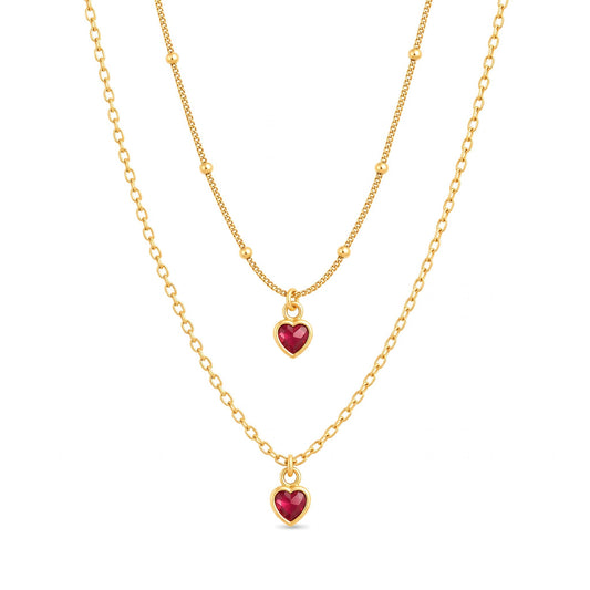 Collana Doppia Con Pendente Cuori Zirconati Rossi