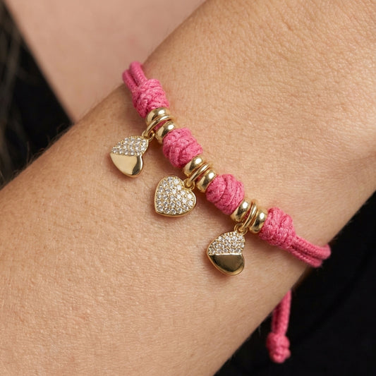 Bracciale Cordino con Tris Cuori Zirconati