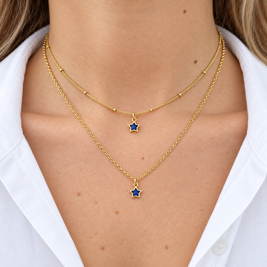 Collana Doppia Con Pendente Stelle Zirconate Blu