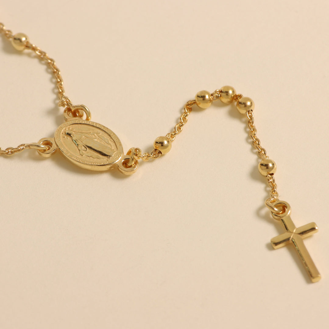 Vinani 2YKM Collana Rosario A Y In Argento Sterling 925 Lucido: Con Medaglione Madonna E Croce, 55 Cm