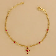 Bracciale Doppio Filo con Sfere Colorate e Croce