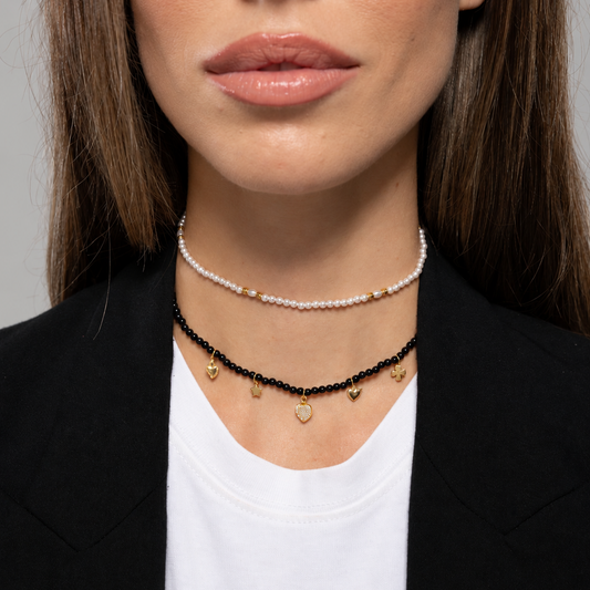 Collana Choker Multicharms di Perle con Cuore o Stella Zirconata