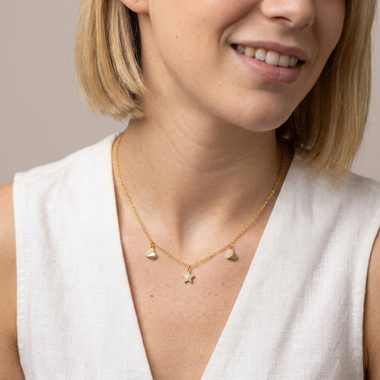 Collana con Tris di Pendenti Cuore e Stella